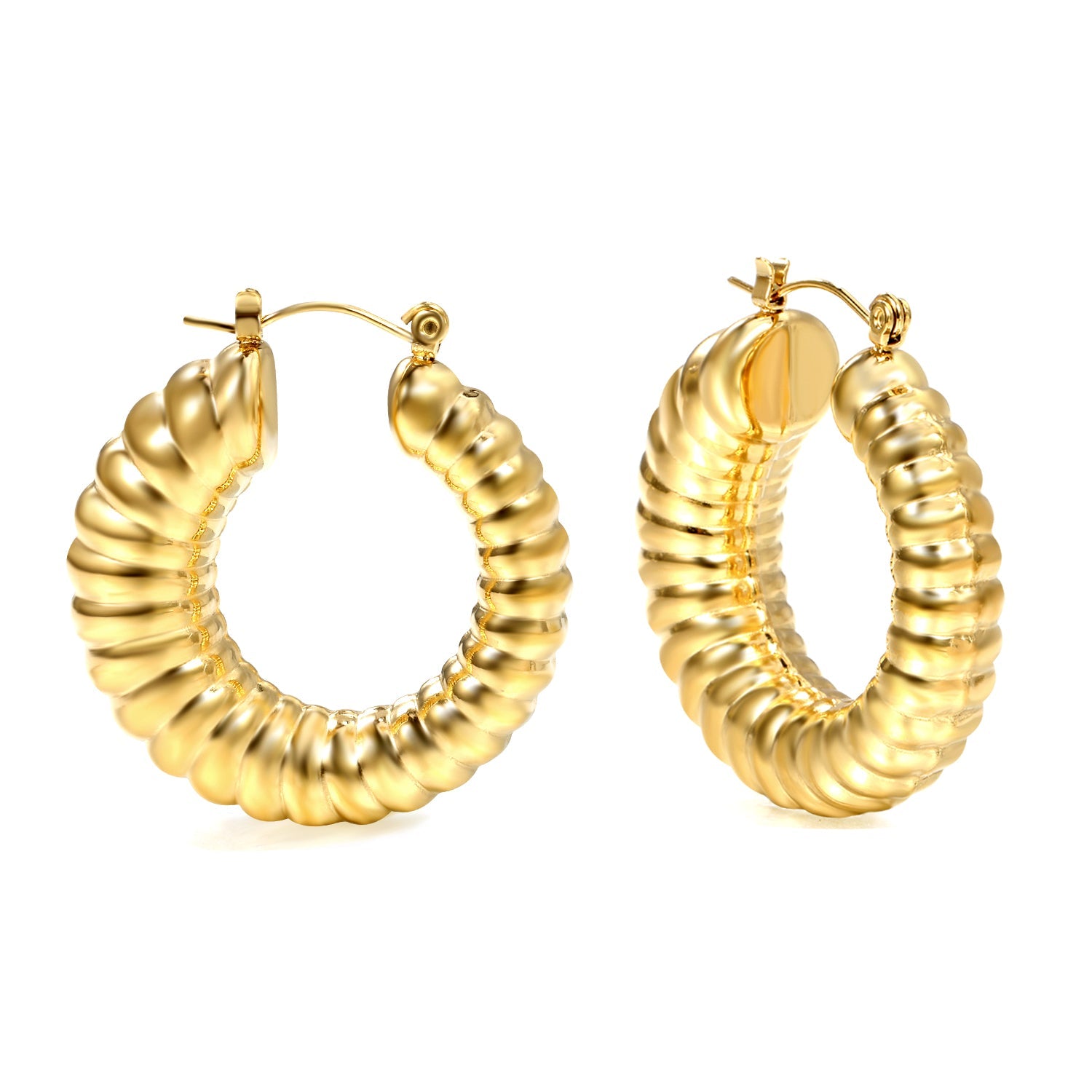 Hollow open round elephant trunk earrings 35mm gold color asonjewelry
