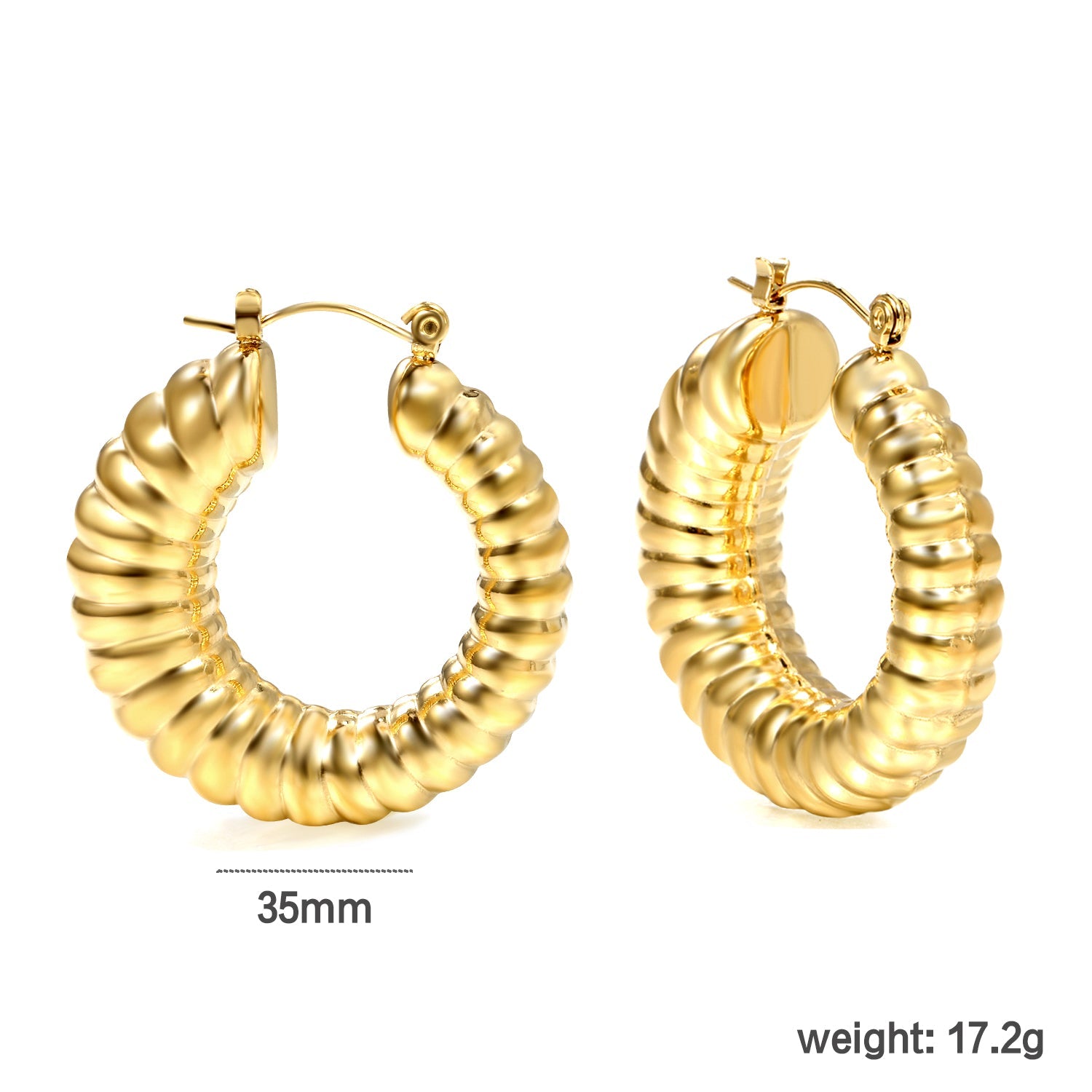 Hollow open round elephant trunk earrings 35mm gold color asonjewelry