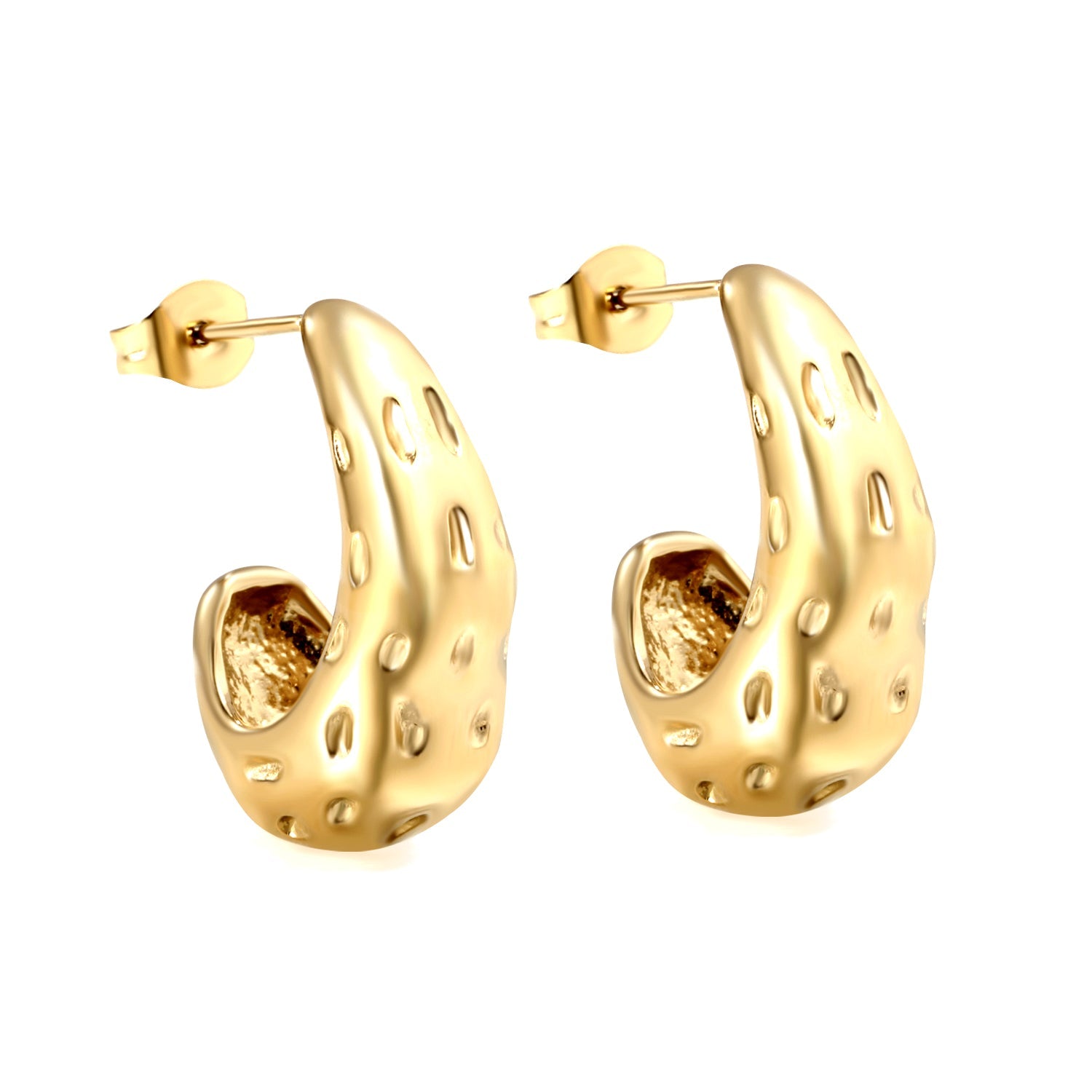 C-Shape Bumpy Earrings Goldtone asonjewelry
