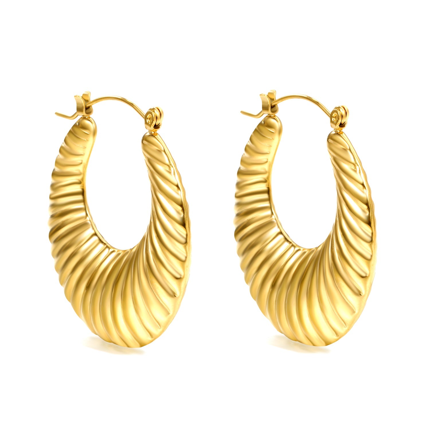 Hollow Flat Round Threaded Goldtone Earrings 35mm asonjewelry