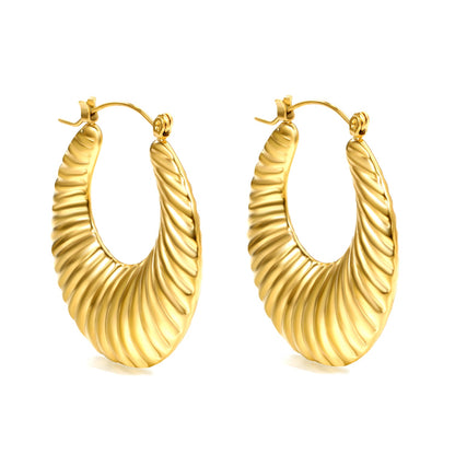 Hollow Flat Round Threaded Goldtone Earrings 35mm asonjewelry