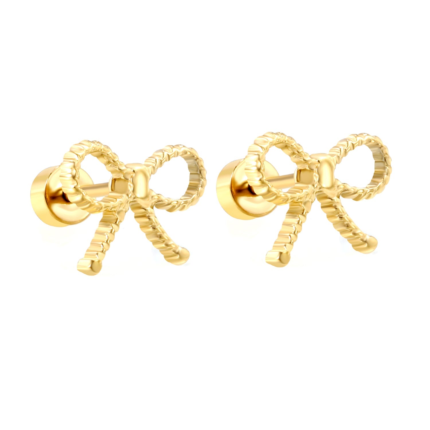 Screw plug 0.8*8mm pin + 10.9*8.6mm bow earrings Gold color asonjewelry