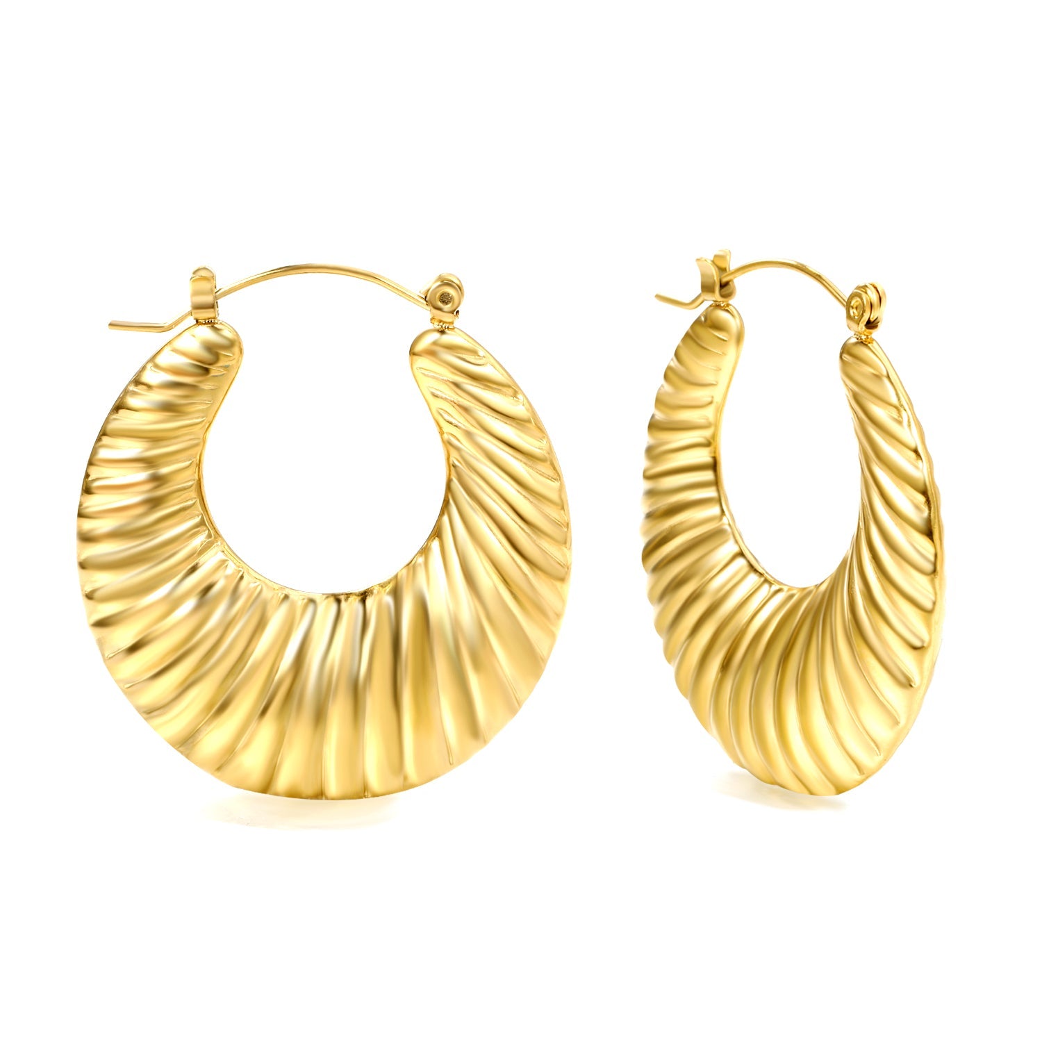 Hollow Flat Round Threaded Goldtone Earrings 35mm asonjewelry