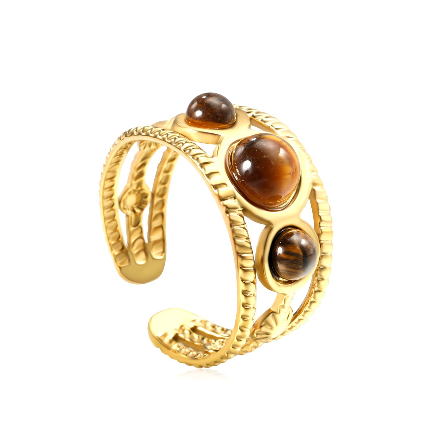 Gorgeous Gold Stainless Steel Cuff Bracelet Embellished with Brown Gemstones ¨C Ideal for Wholesale Jewelry Business asonjewelry