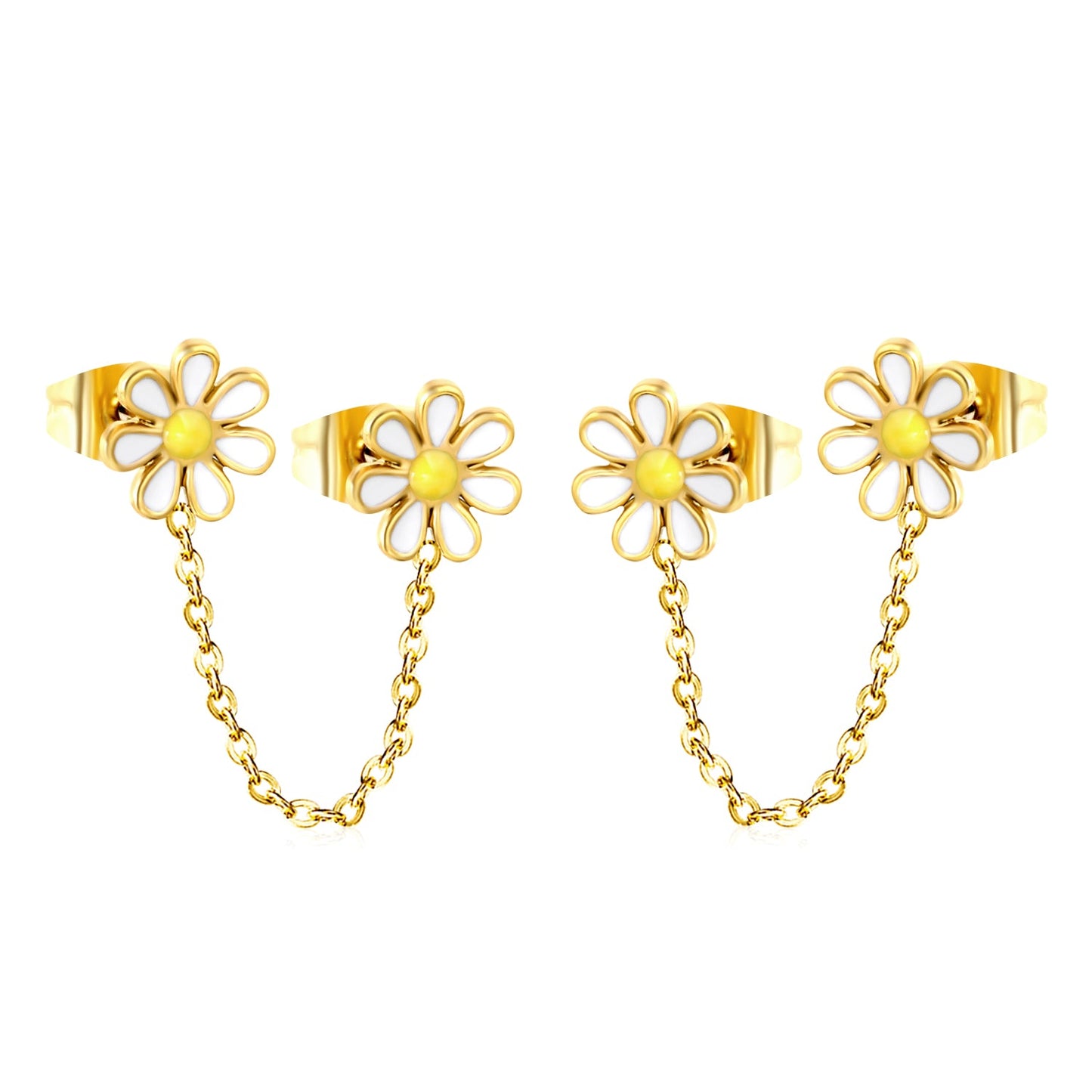 ¡°8mm six petal flower white/blue oil drops +03 cross chain 30mm accessories earrings gold color¡± asonjewelry