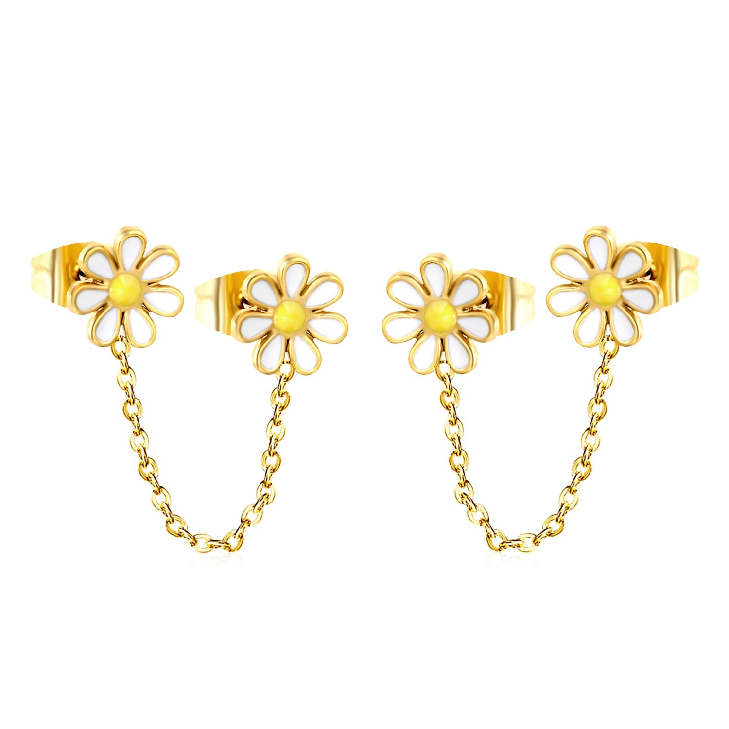 ¡°8mm six petal flower white/blue oil drops +03 cross chain 30mm accessories earrings gold color¡± asonjewelry