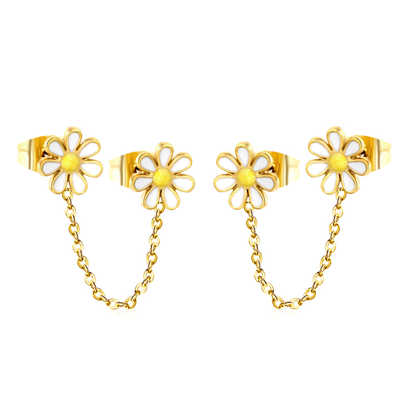 ¡°8mm six petal flower white/blue oil drops +03 cross chain 30mm accessories earrings gold color¡±