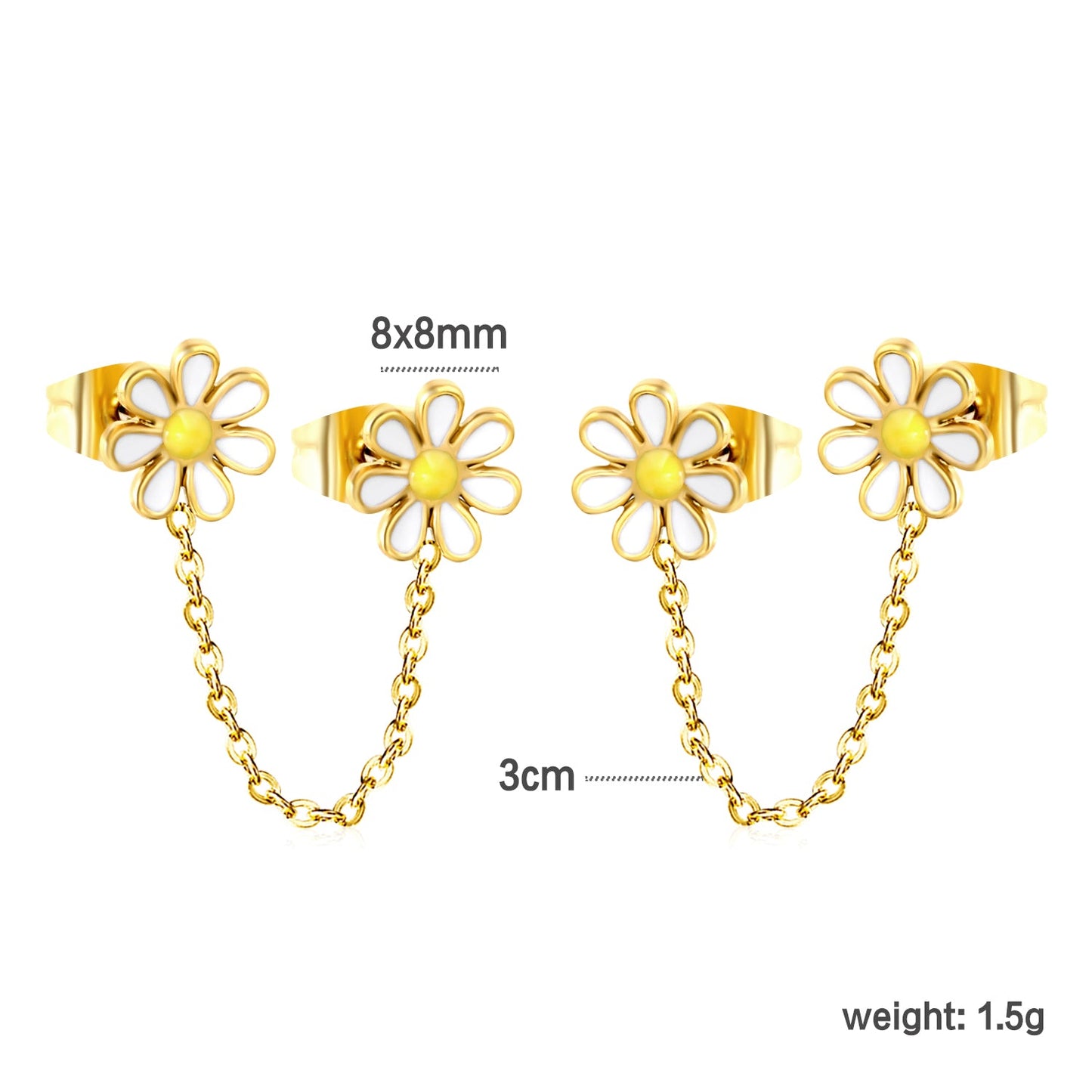 ¡°8mm six petal flower white/blue oil drops +03 cross chain 30mm accessories earrings gold color¡± asonjewelry