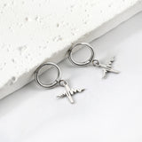 Wire 1.6x11mm O.D. earrings + 11.9*10mm circle with lightning bolt pendant earrings steel color/golden
