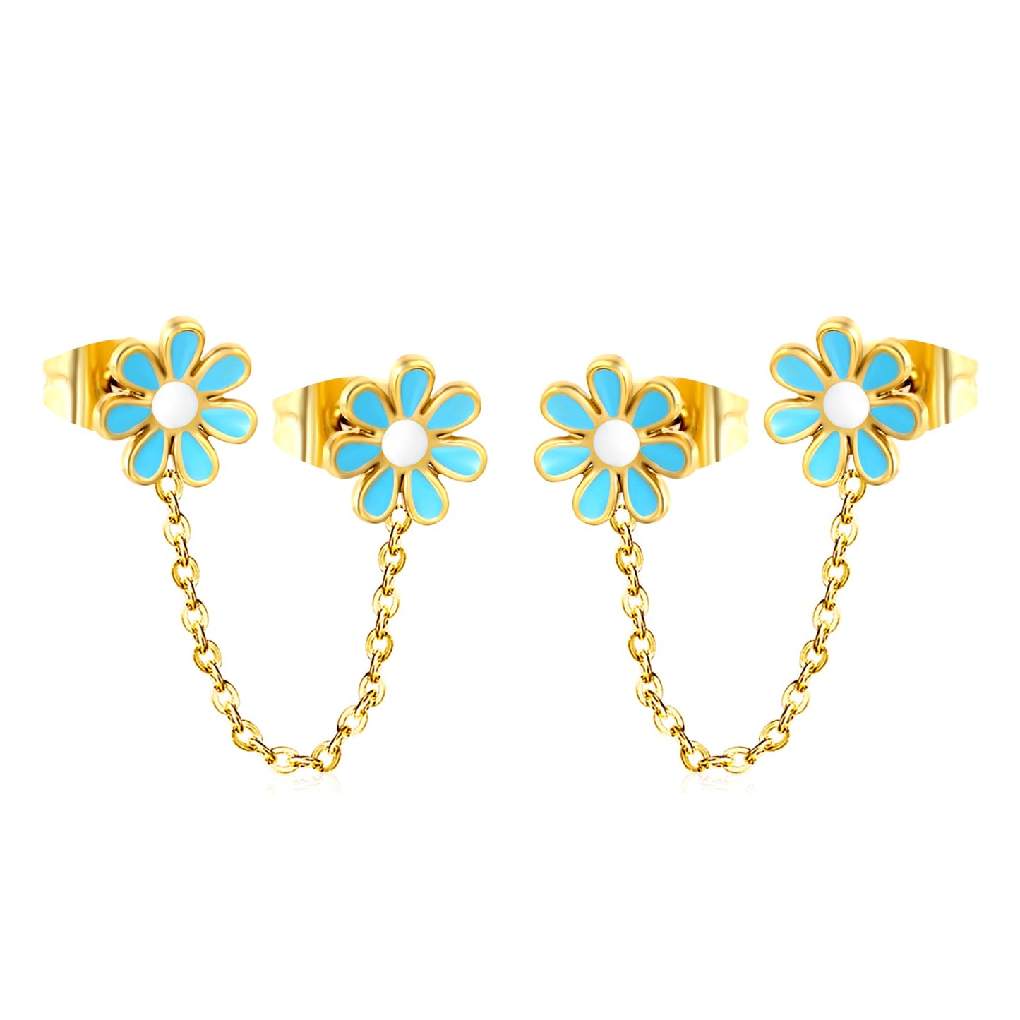 ¡°8mm six petal flower white/blue oil drops +03 cross chain 30mm accessories earrings gold color¡± asonjewelry