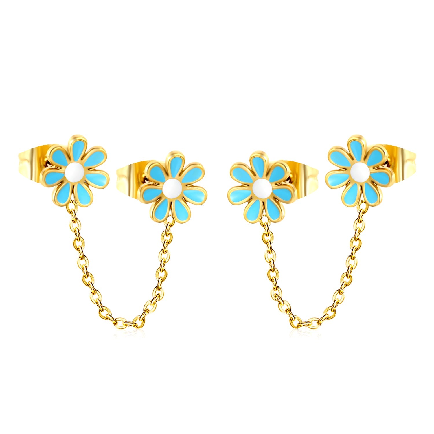 ¡°8mm six petal flower white/blue oil drops +03 cross chain 30mm accessories earrings gold color¡± asonjewelry