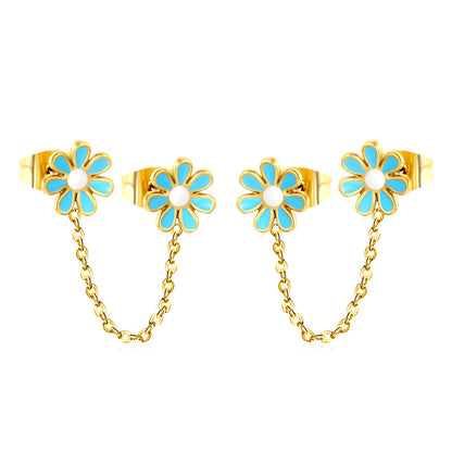 ¡°8mm six petal flower white/blue oil drops +03 cross chain 30mm accessories earrings gold color¡± asonjewelry