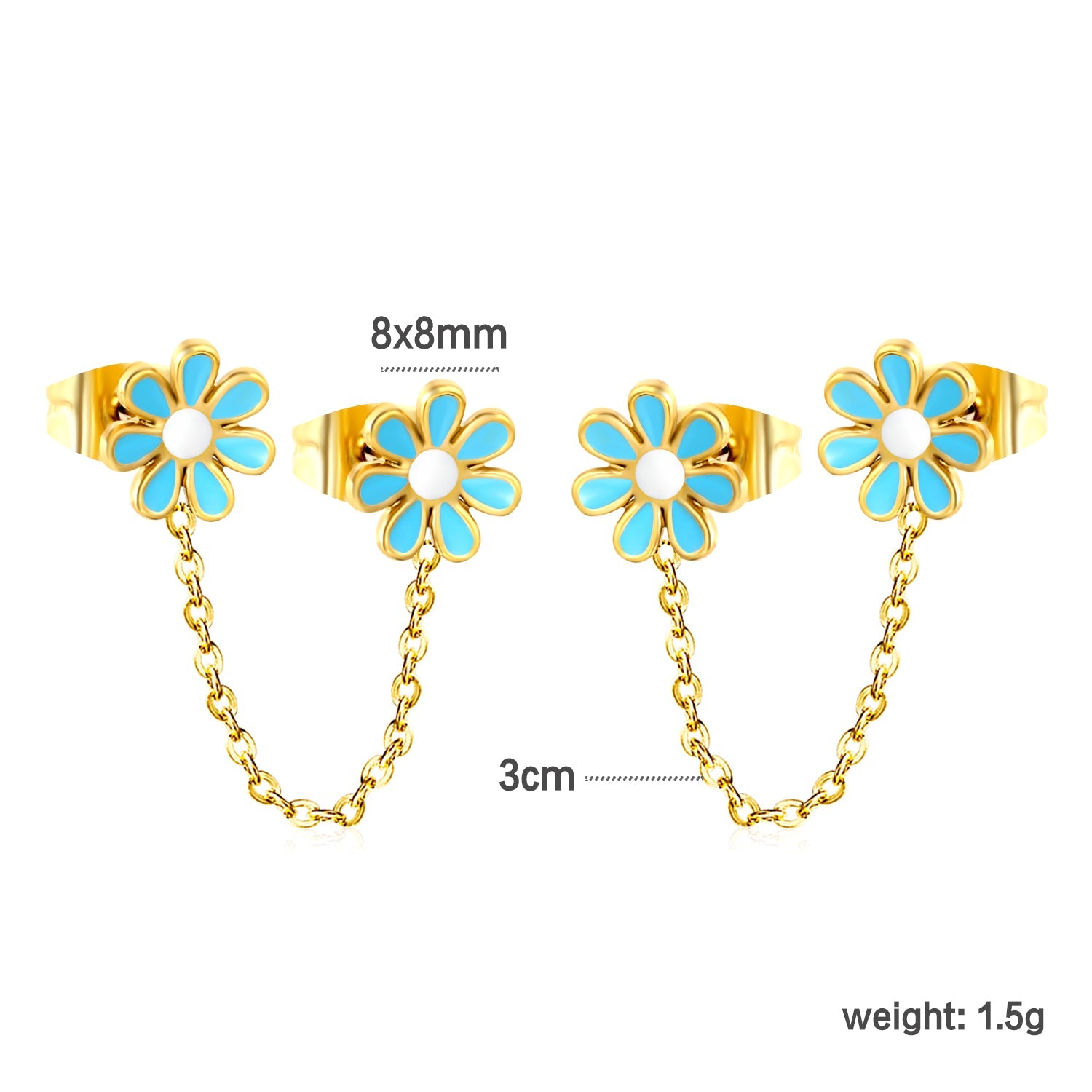 ¡°8mm six petal flower white/blue oil drops +03 cross chain 30mm accessories earrings gold color¡± asonjewelry