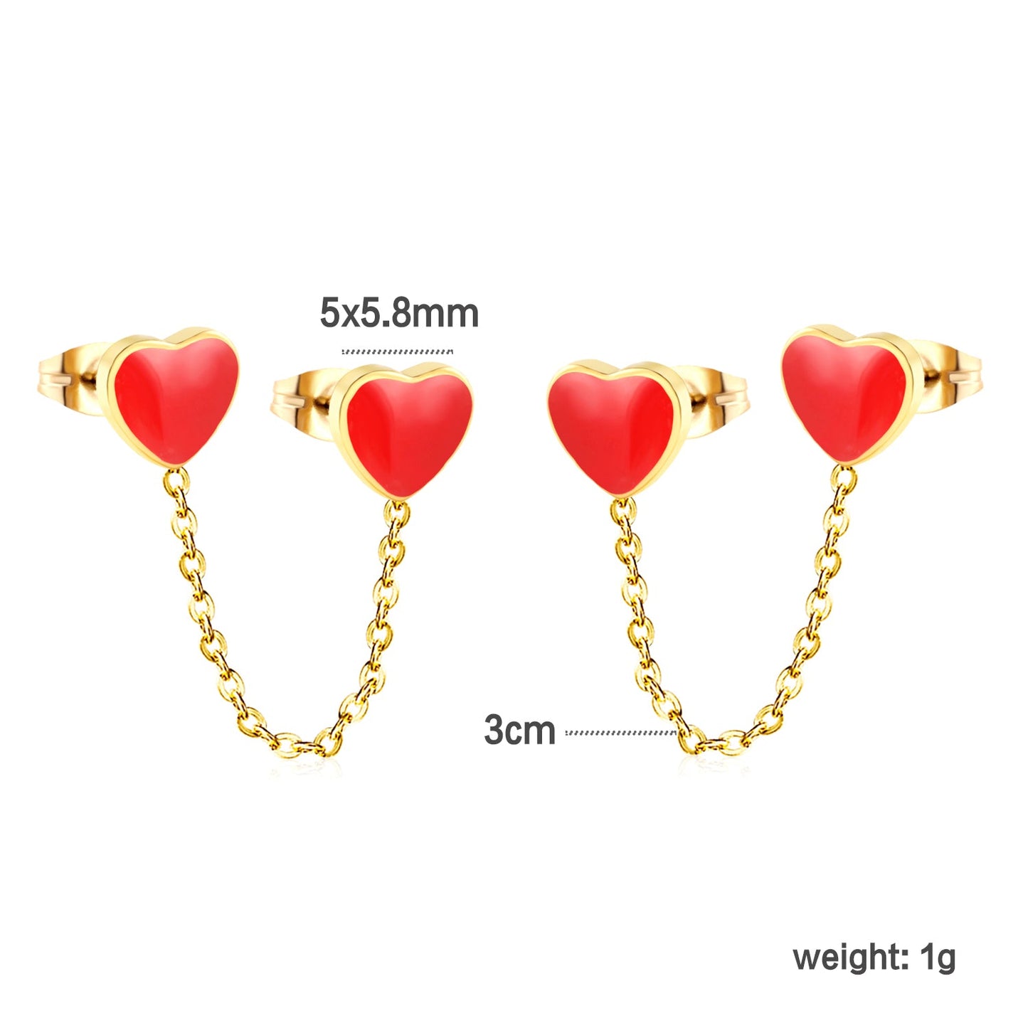 6.3*5.5mm heart shaped black/red/pink oil drops+03 cross chain 30mm accessories earrings gold color asonjewelry