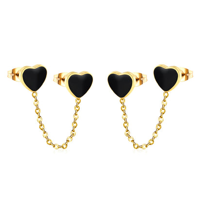 6.3*5.5mm heart shaped black/red/pink oil drops+03 cross chain 30mm accessories earrings gold color asonjewelry