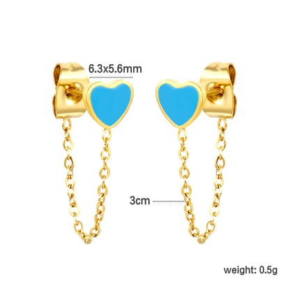 5*5.8mm heart-shaped stick white zirconium/purple drip oil/dark blue drip oil +03 cross chain 30mm accessories earrings gold color asonjewelry