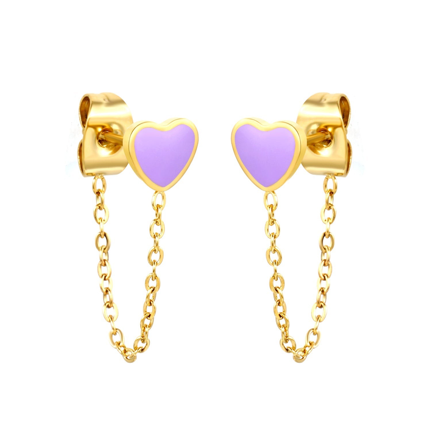 5*5.8mm heart-shaped stick white zirconium/purple drip oil/dark blue drip oil +03 cross chain 30mm accessories earrings gold color asonjewelry