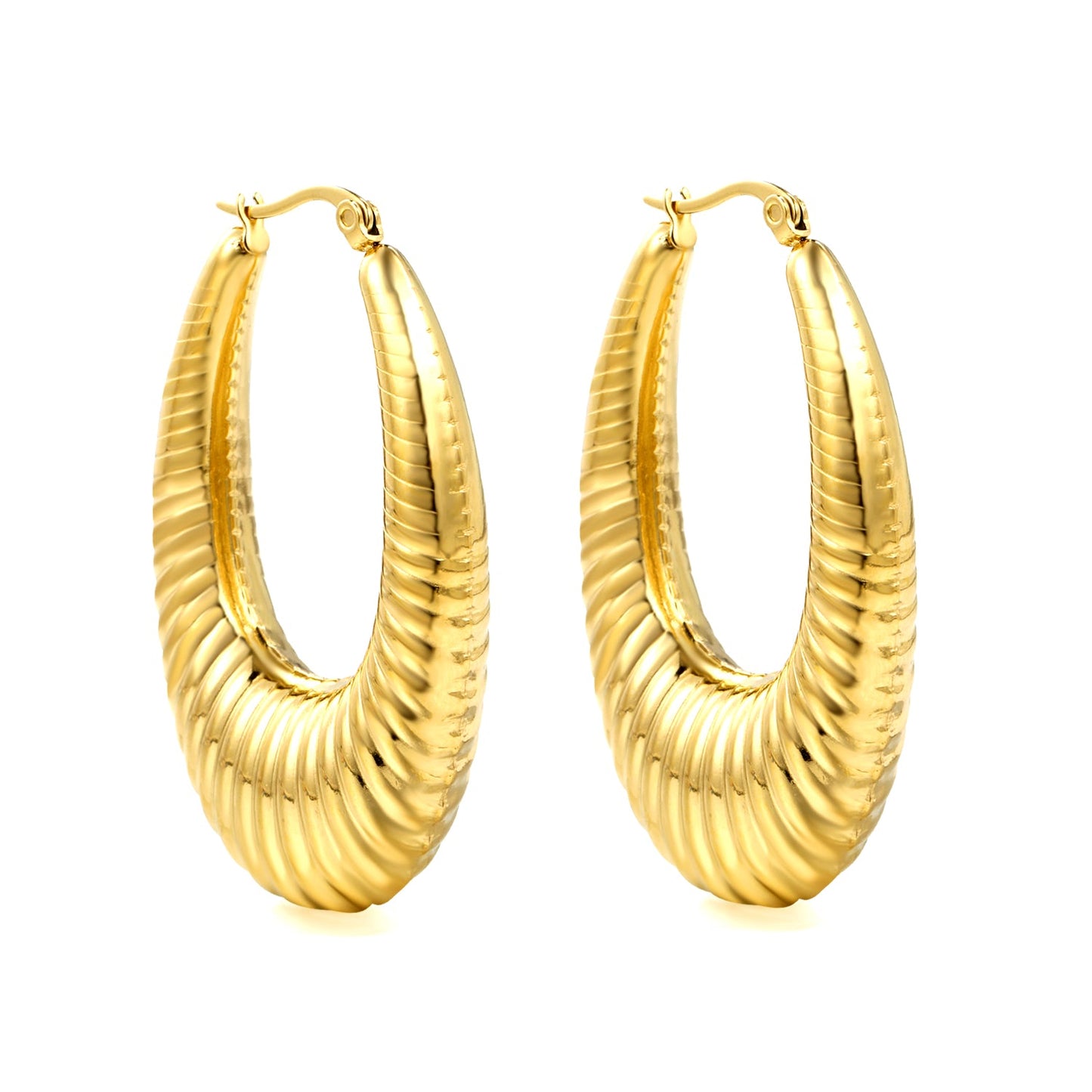 Hollow long fat U-shaped textured earrings 31*46.2mm gold color asonjewelry