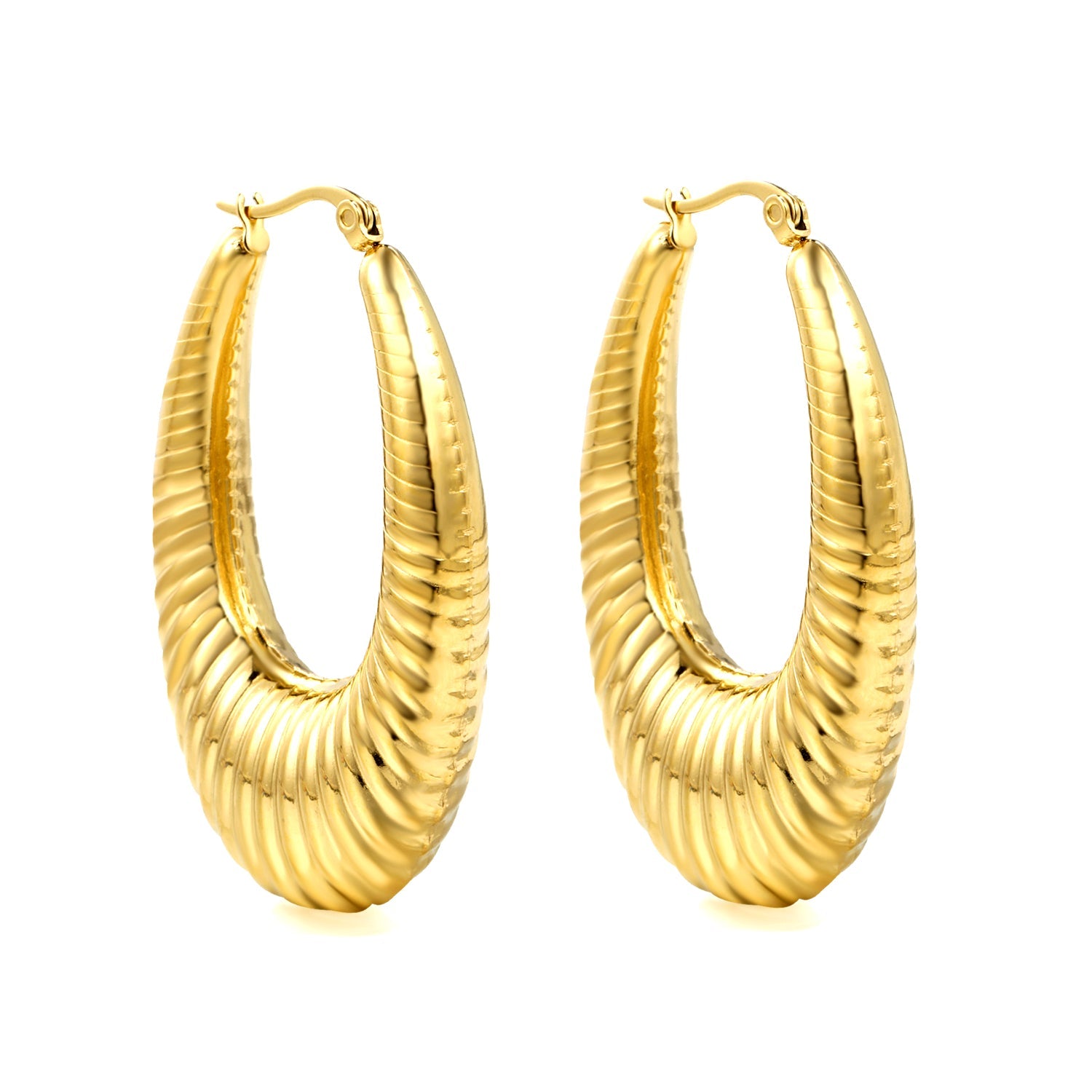 Hollow long fat U-shaped textured earrings 31*46.2mm gold color asonjewelry