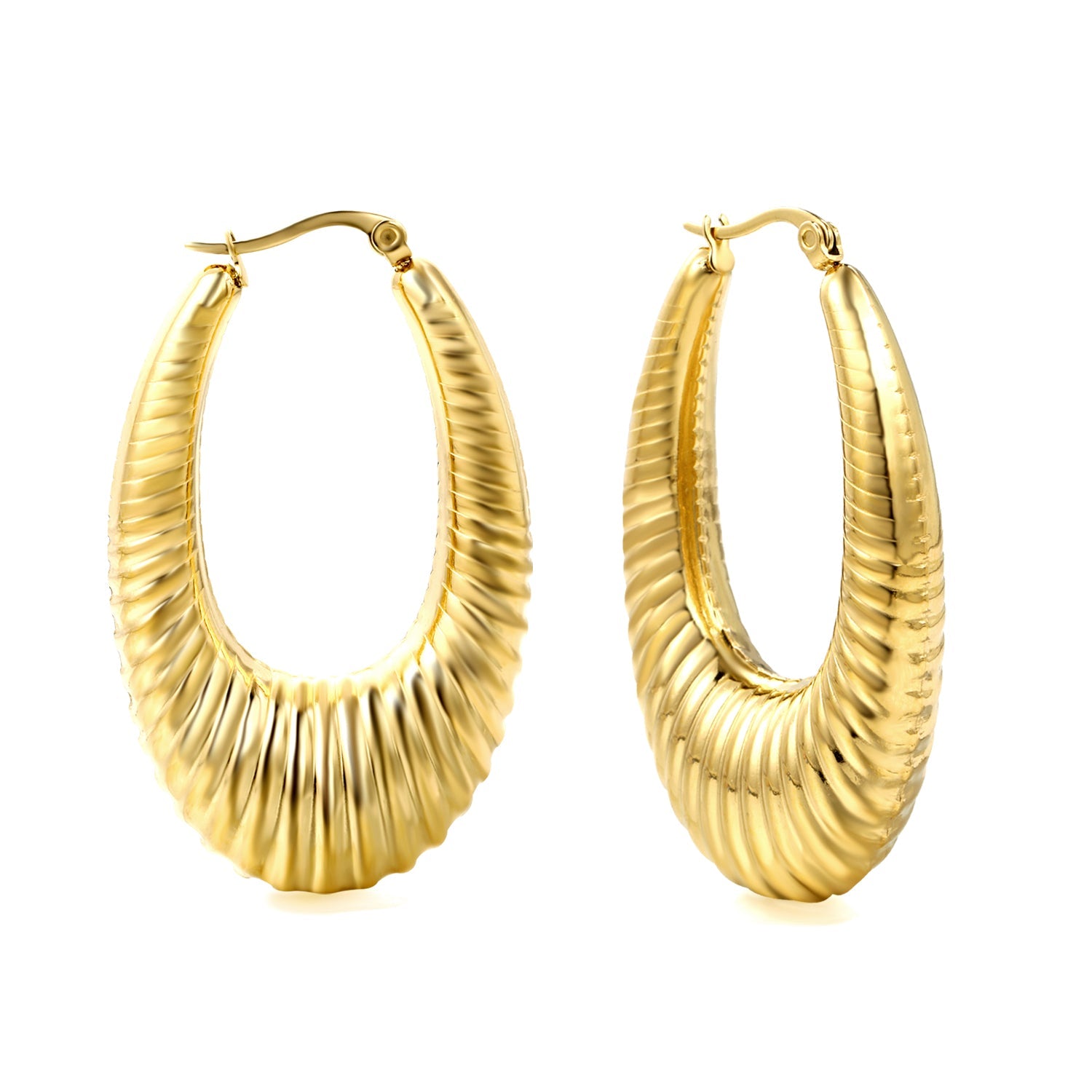 Hollow long fat U-shaped textured earrings 31*46.2mm gold color asonjewelry