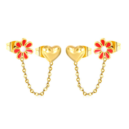 8mm Safflower+6.4*7mm Heart+03 Cross Chain 30mm Accessories Earrings Gold color asonjewelry