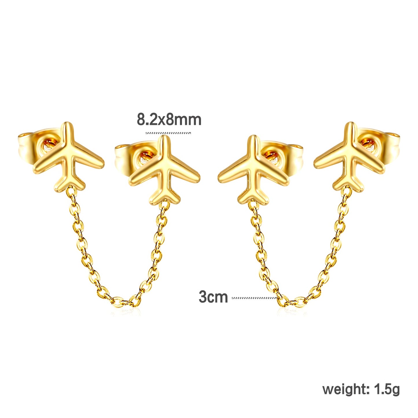 8.2*8mm Airplane+03 Cross Chain 30mm Accessories Earrings Golden asonjewelry