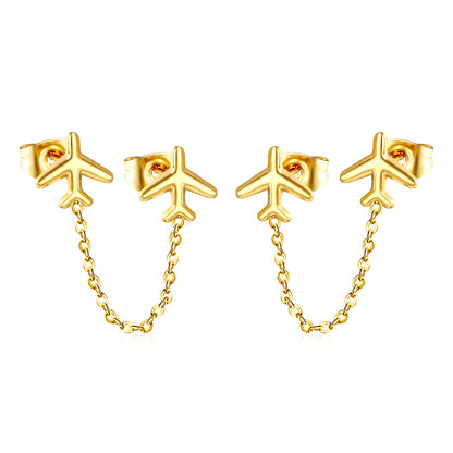 8.2*8mm Airplane+03 Cross Chain 30mm Accessories Earrings Golden asonjewelry