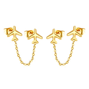 8.2*8mm Airplane+03 Cross Chain 30mm Accessories Earrings Golden