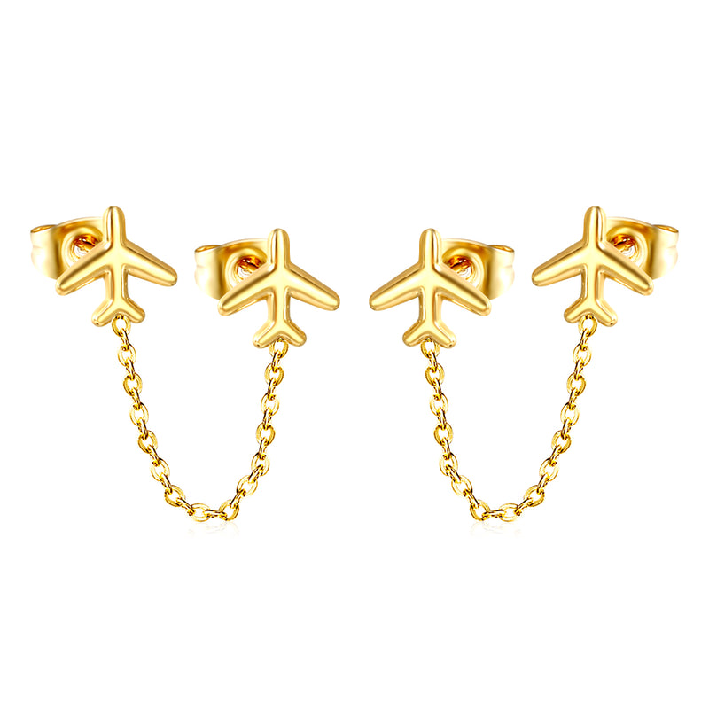 8.2*8mm Airplane+03 Cross Chain 30mm Accessories Earrings Golden