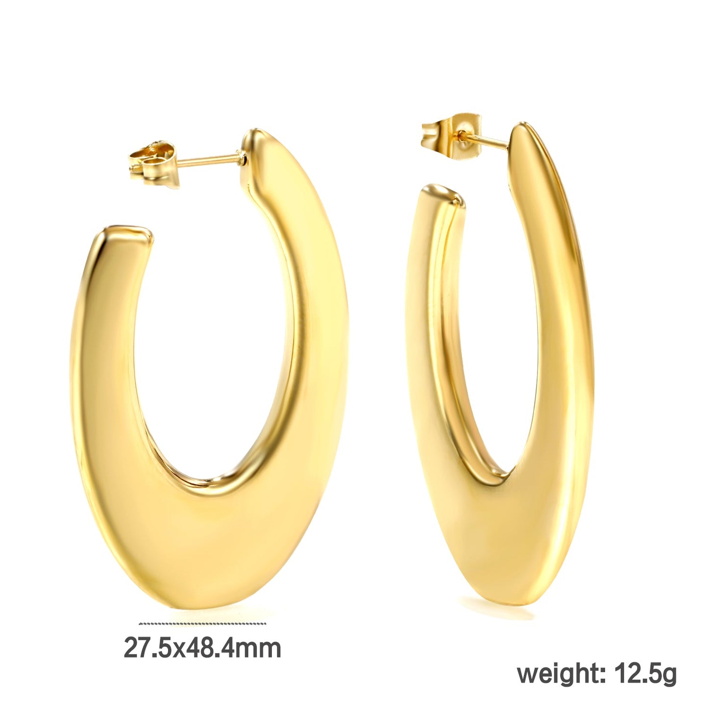 Hollow Long Flat U-shaped Earrings 27.5*48.4mm Gold Color asonjewelry