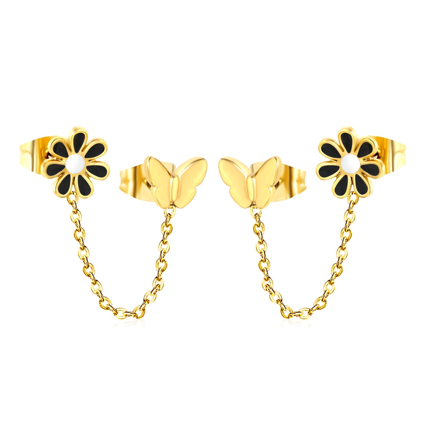 8mm black flower + 6.7*5.6mm butterfly + 03 cross chain 30mm accessories earrings gold color asonjewelry