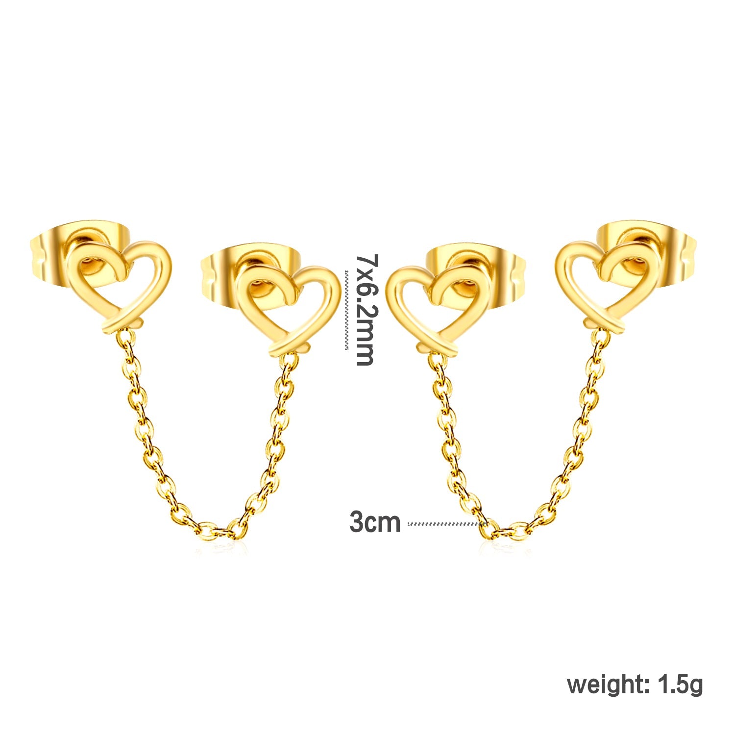 7*6.2mm heart circle+03 cross chain 30mm accessories Earrings Gold color asonjewelry