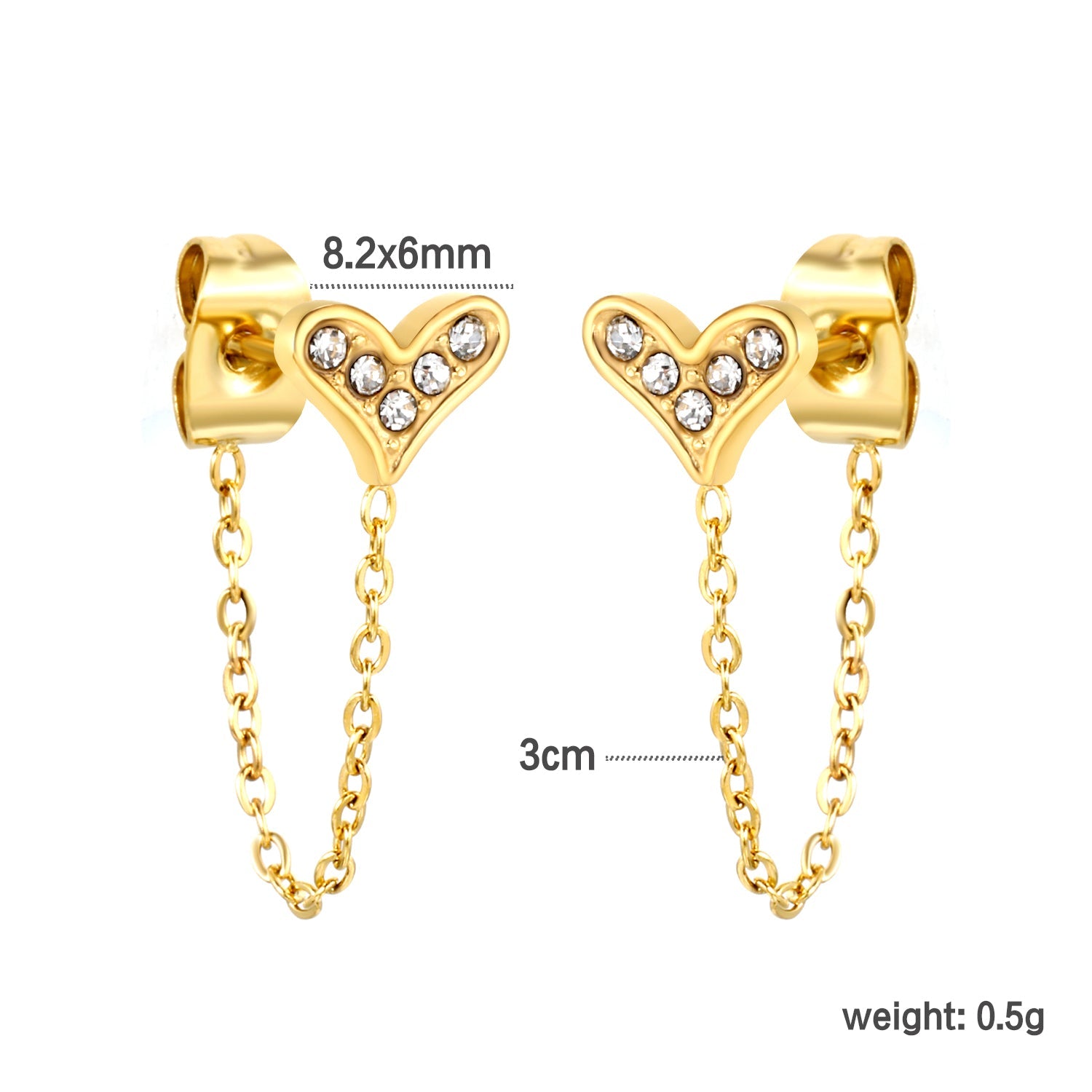 8.2*6mm heart shape with white zirconium+03 cross chain 30mm accessories Earrings gold color asonjewelry
