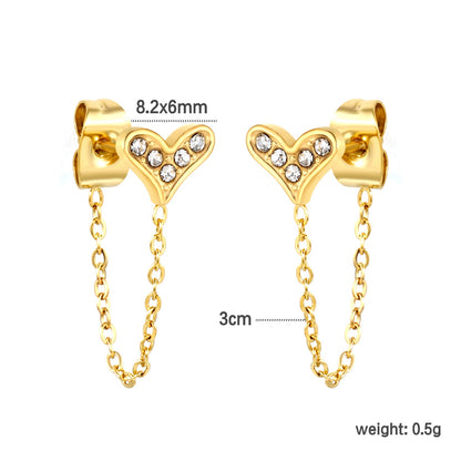 8.2*6mm heart shape with white zirconium+03 cross chain 30mm accessories Earrings gold color asonjewelry