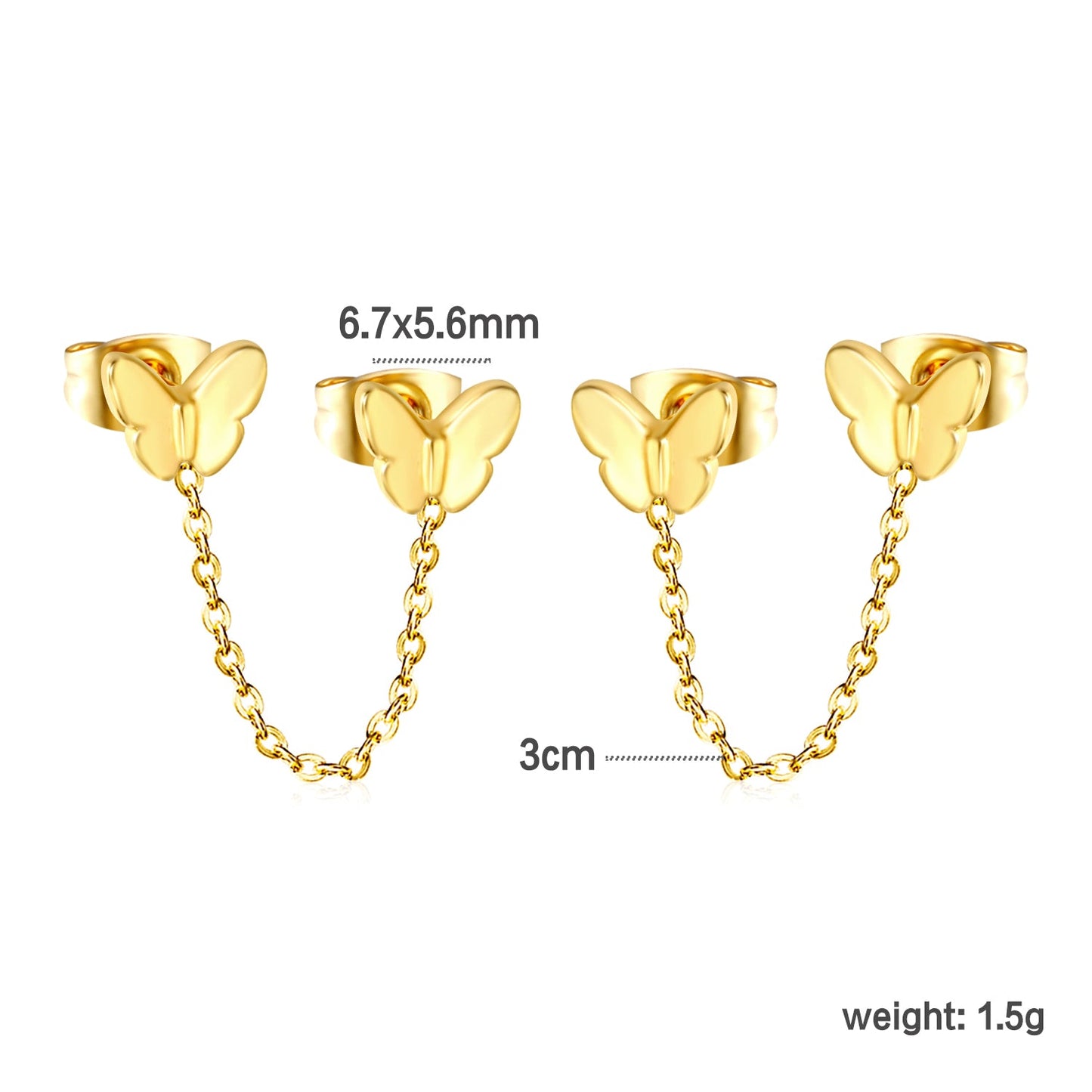 6.7*5.6mm Butterfly+03 Cross Chain 30mm Accessories Earrings Gold color asonjewelry