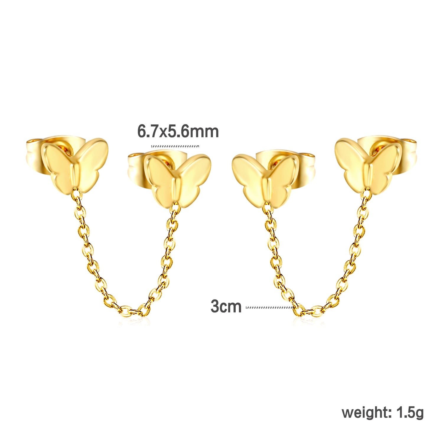 6.7*5.6mm Butterfly+03 Cross Chain 30mm Accessories Earrings Gold color asonjewelry