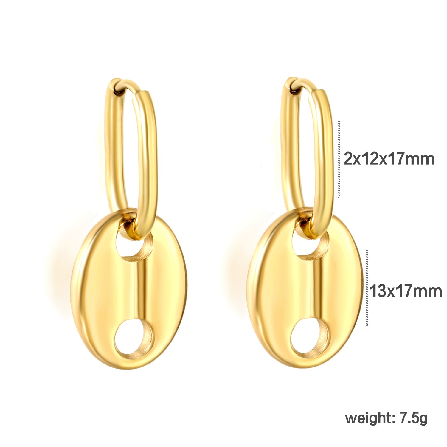 Wire 2*12*17mm oval earrings + 13*17mm pig nose fittings Earrings gold color asonjewelry