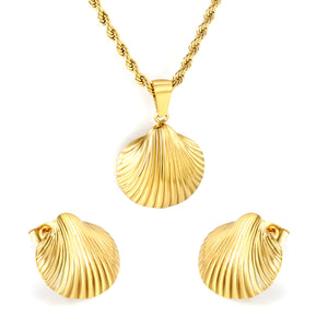 Shell Set Gold-colored earrings:17.1*17.6mm Pendant:17.1*17.6mm 2.0 twist chain*40+5cm+6mm round tag