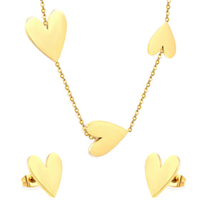 Peach heart set Gold-colored earrings:1.2*12*15mm Pendant:10*12+12*15+13*17mm 0.3 Cross chain*40+5cm+6mm round plaque