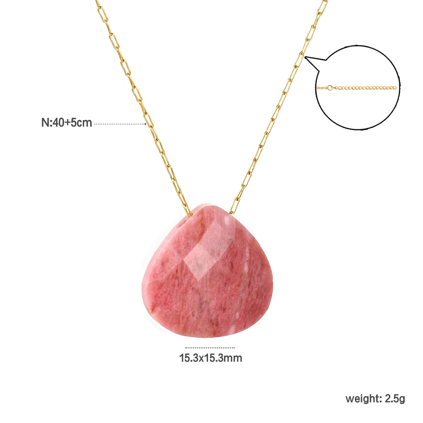 15.3mm Rhodochrosite/Yellow Tiger Stone/Dark Blue Stone/Green Stone/Amethyst/Pink Stone Pendant 0.3 Elongated Chain*40+5cm+6mm Round Plaque Necklace Gold Color asonjewelry