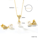 Heart-shaped white diamond + pearl set, gold. Ear studs: 8x9mm heart-shaped white diamond + 10mm pearl earring. Pendant: 8x9mm heart-shaped white diamond + 10mm pearl pendant. 0.3 cross chain 40+5cm + 6mm round pendant.