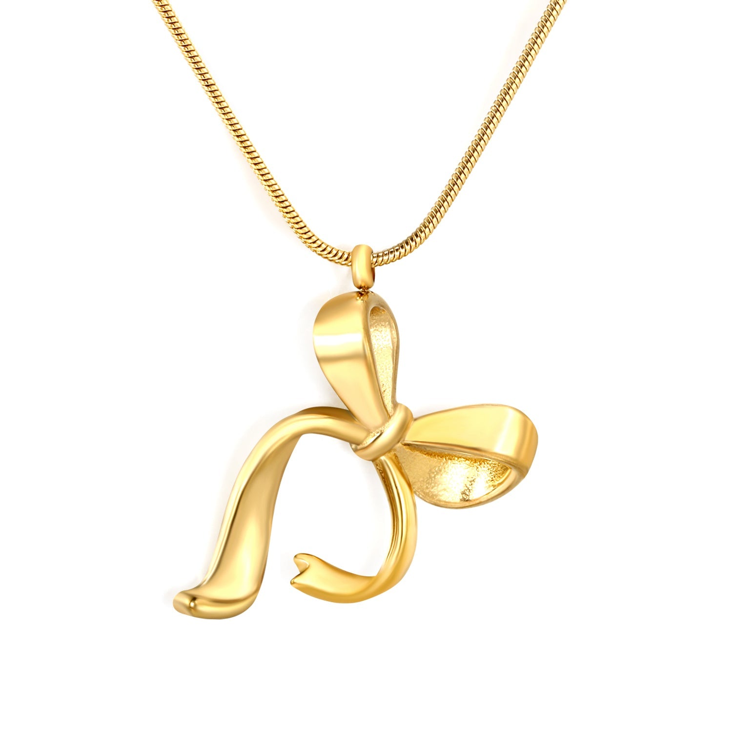 24*32mm bow pendant 1.2mm round snake*45+5cm+6mm round plaque necklace gold color asonjewelry