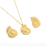 Conch Set   Gold Earring: 21.2x28mm    Pendant: 21.2x27.4mm   0.4 Side Pearl Chain*40+5cm+6mm Round Plaque