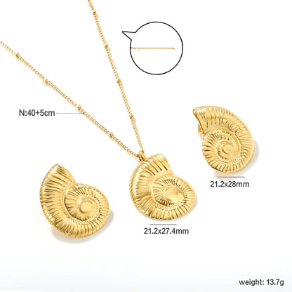 Conch Set   Gold Earring: 21.2x28mm    Pendant: 21.2x27.4mm   0.4 Side Pearl Chain*40+5cm+6mm Round Plaque asonjewelry