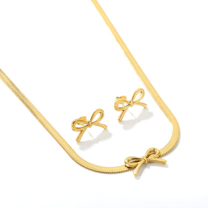 Bow Set Steel/Gold Earring: 12x20mm Pendant: 12x20mm 4mm Blade Chain 40+5cm+6mm Round Pendant asonjewelry