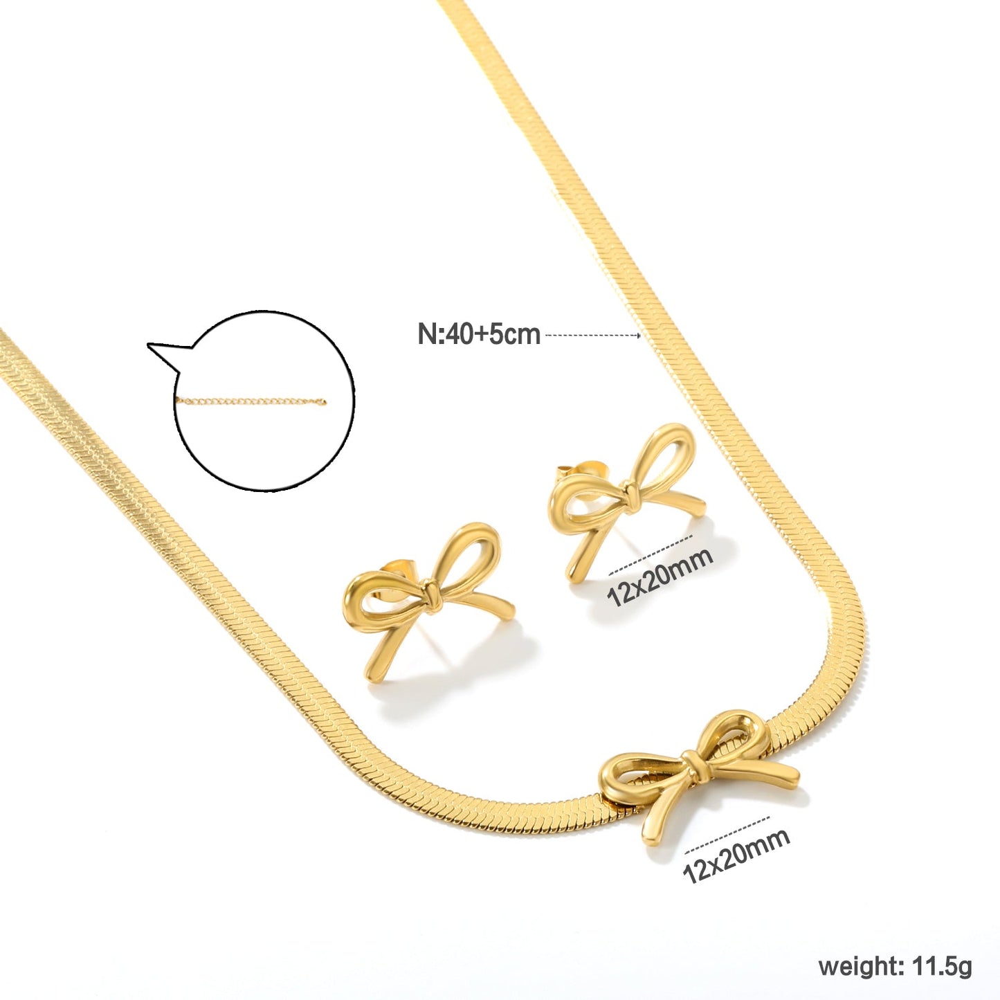 Bow Set Steel/Gold Earring: 12x20mm Pendant: 12x20mm 4mm Blade Chain 40+5cm+6mm Round Pendant asonjewelry