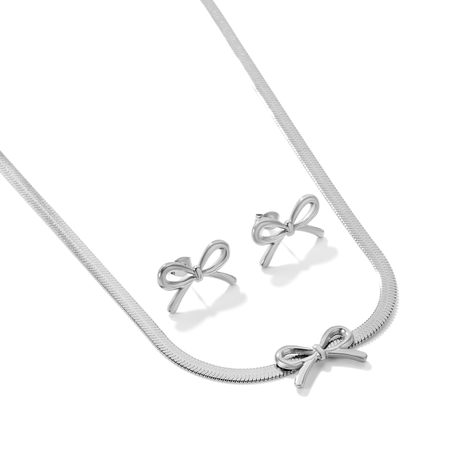 Bow Set Steel/Gold Earring: 12x20mm Pendant: 12x20mm 4mm Blade Chain 40+5cm+6mm Round Pendant asonjewelry