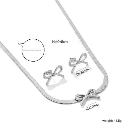 Bow Set Steel/Gold Earring: 12x20mm Pendant: 12x20mm 4mm Blade Chain 40+5cm+6mm Round Pendant asonjewelry