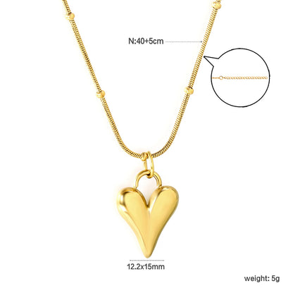 12.2*15mm Pointed Heart Pendant 0.9 Round Snake Bead Chain*40+5cm+6mm Round Plaque Necklace Golden asonjewelry