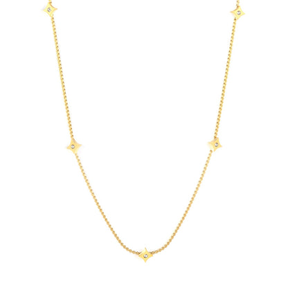 5.6mm Four-pointed Star Sticky White Zirconium Accessory 1.1mm S Chain*40+5cm+6mm Round Plaque Necklace Golden asonjewelry